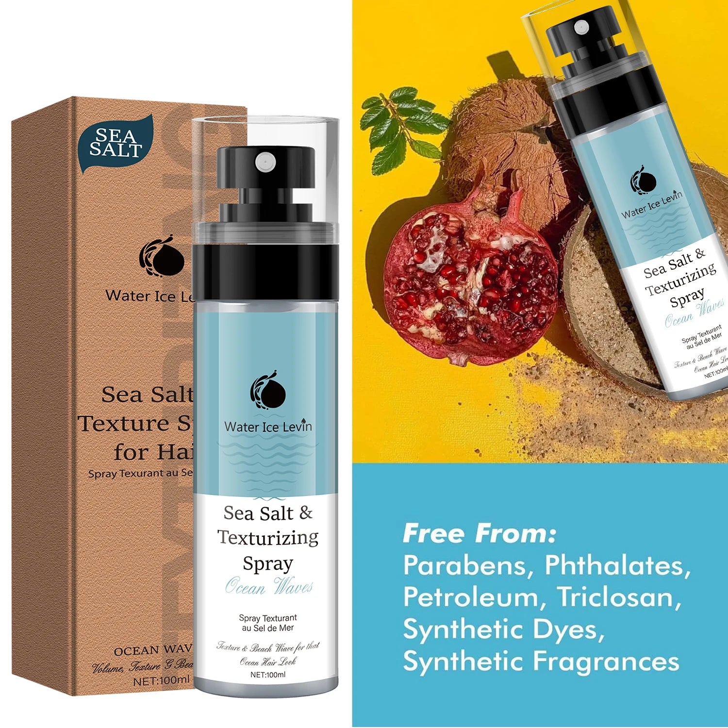 Sea Salt Hair Styling Spray with Aloe Vera and Hyaluronic Acid 100g