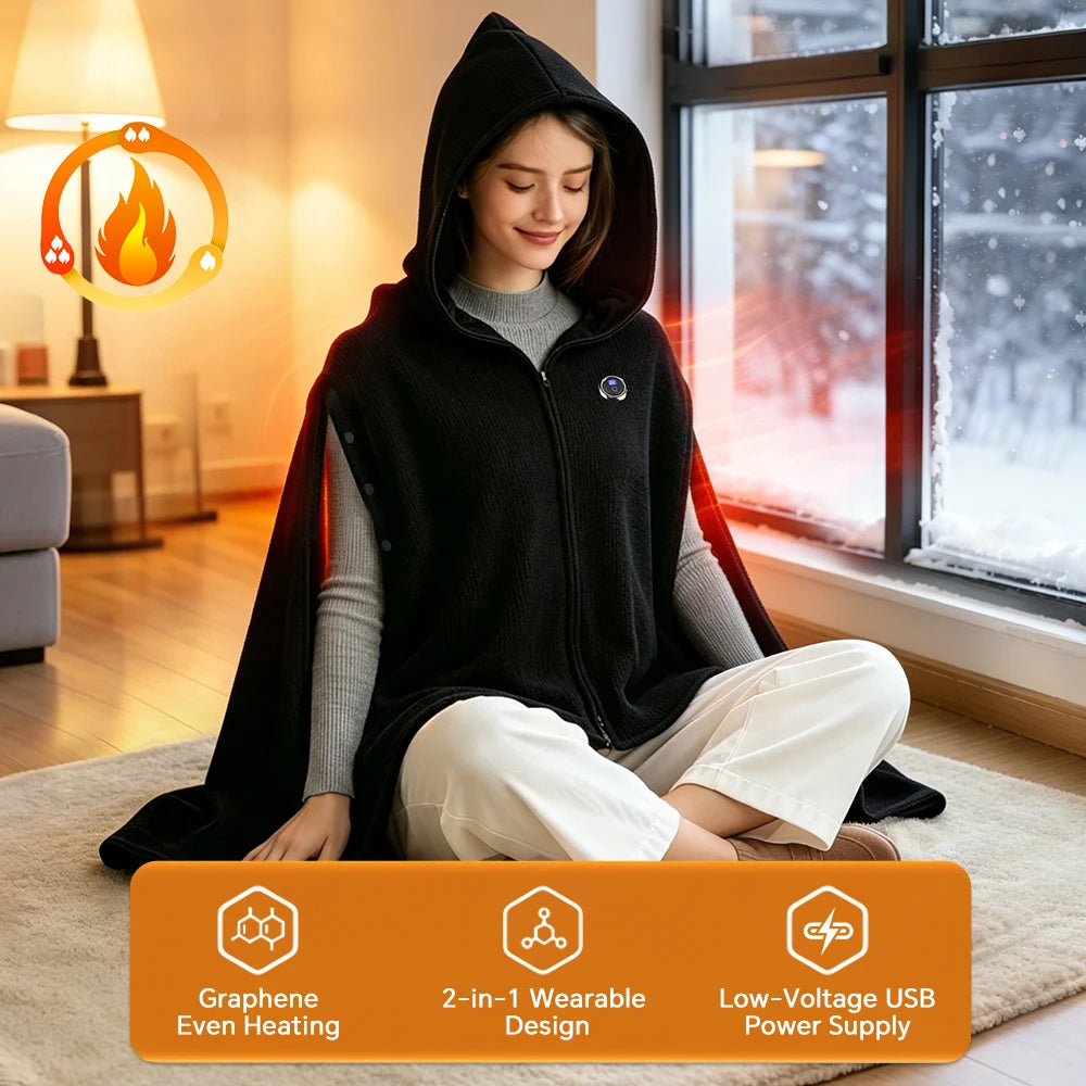 USB Powered Graphene Heated Hooded Shawl for Home and Office - 7