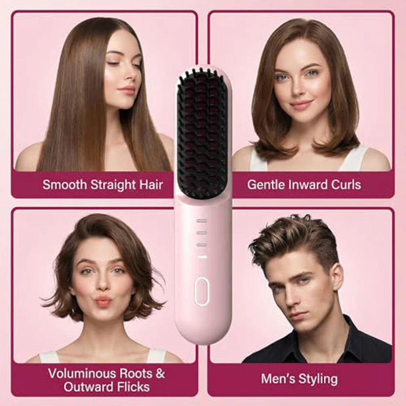 Cordless Ionic Hair Straightening Brush for Fast Styling - 4