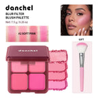 4-Color Matte Pigmented Blush Palette with Brush