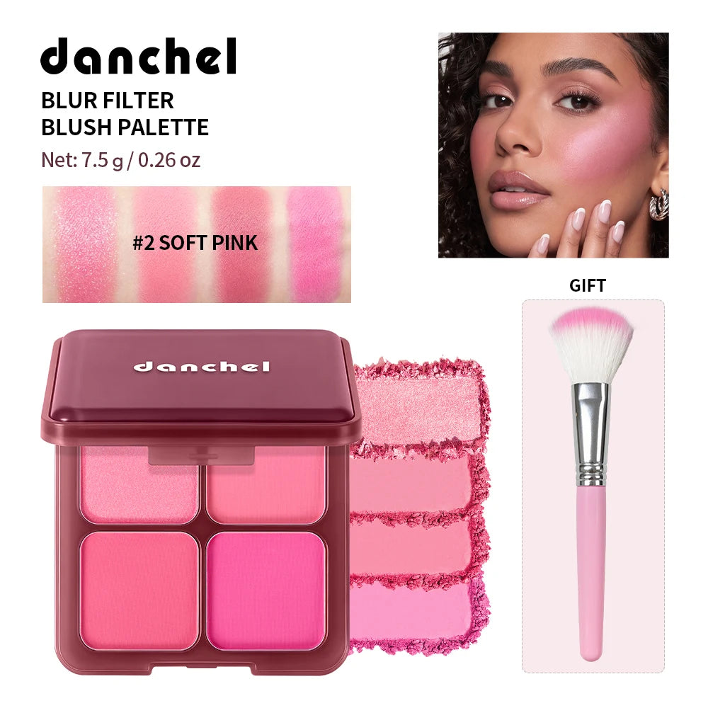 4-Color Matte Pigmented Blush Palette with Brush