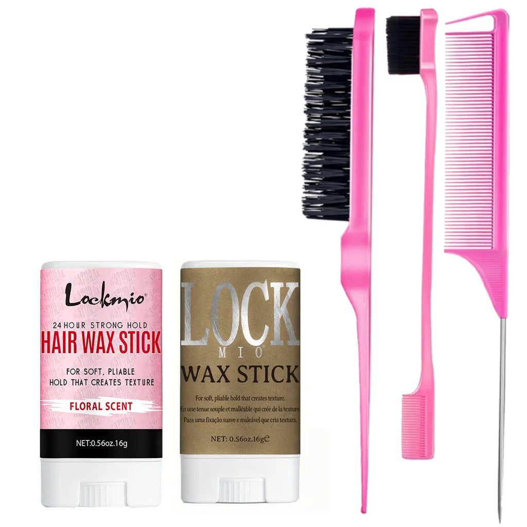 Lockmio Hair Wax Stick and Styling Brush Set for Sleek Finishing