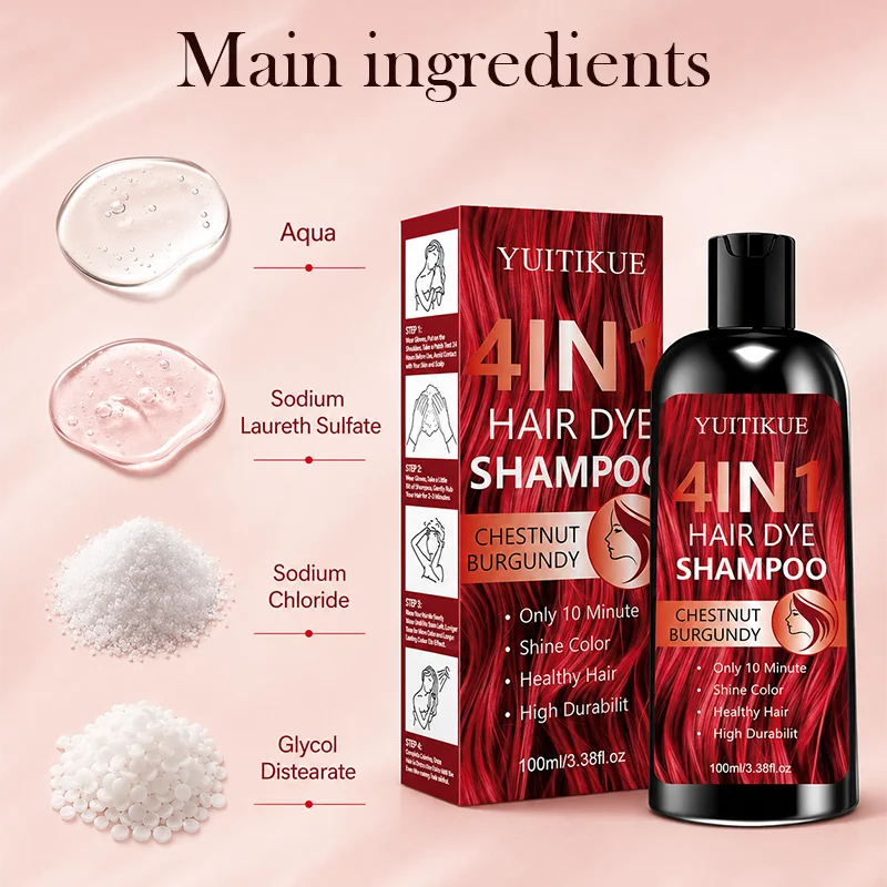 Chestnut Burgundy 4 in 1 Instant Hair Dye Shampoo 100ml - 6