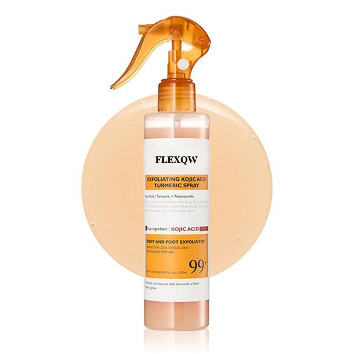 FLEXQW Kojic Acid Turmeric Exfoliating Body Scrub Spray for Smooth Skin