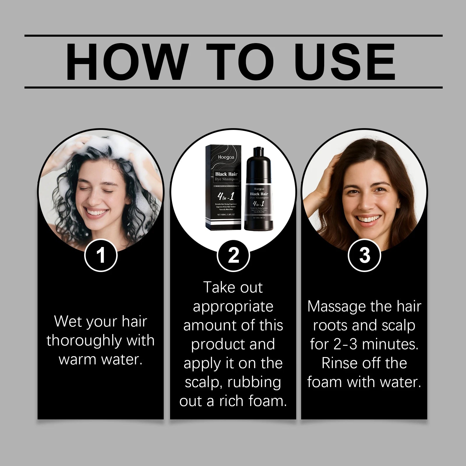 4-in-1 Black Hair Dye Shampoo for Gray Coverage - 12
