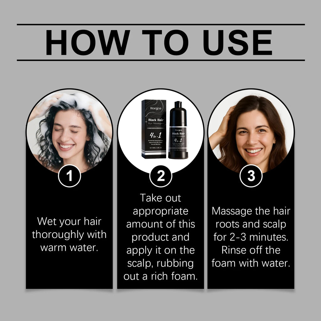 4-in-1 Black Hair Dye Shampoo for Gray Coverage