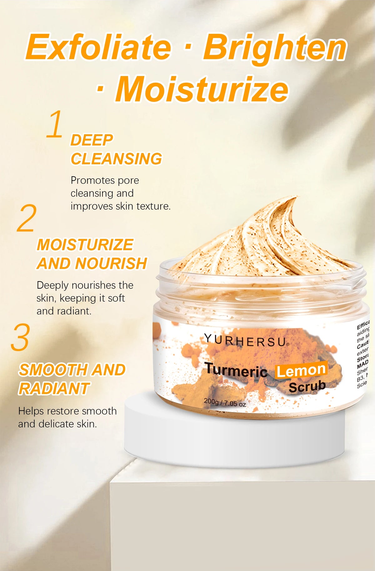 Turmeric Vitamin C Exfoliating Body Scrub Brightening Skincare 200g