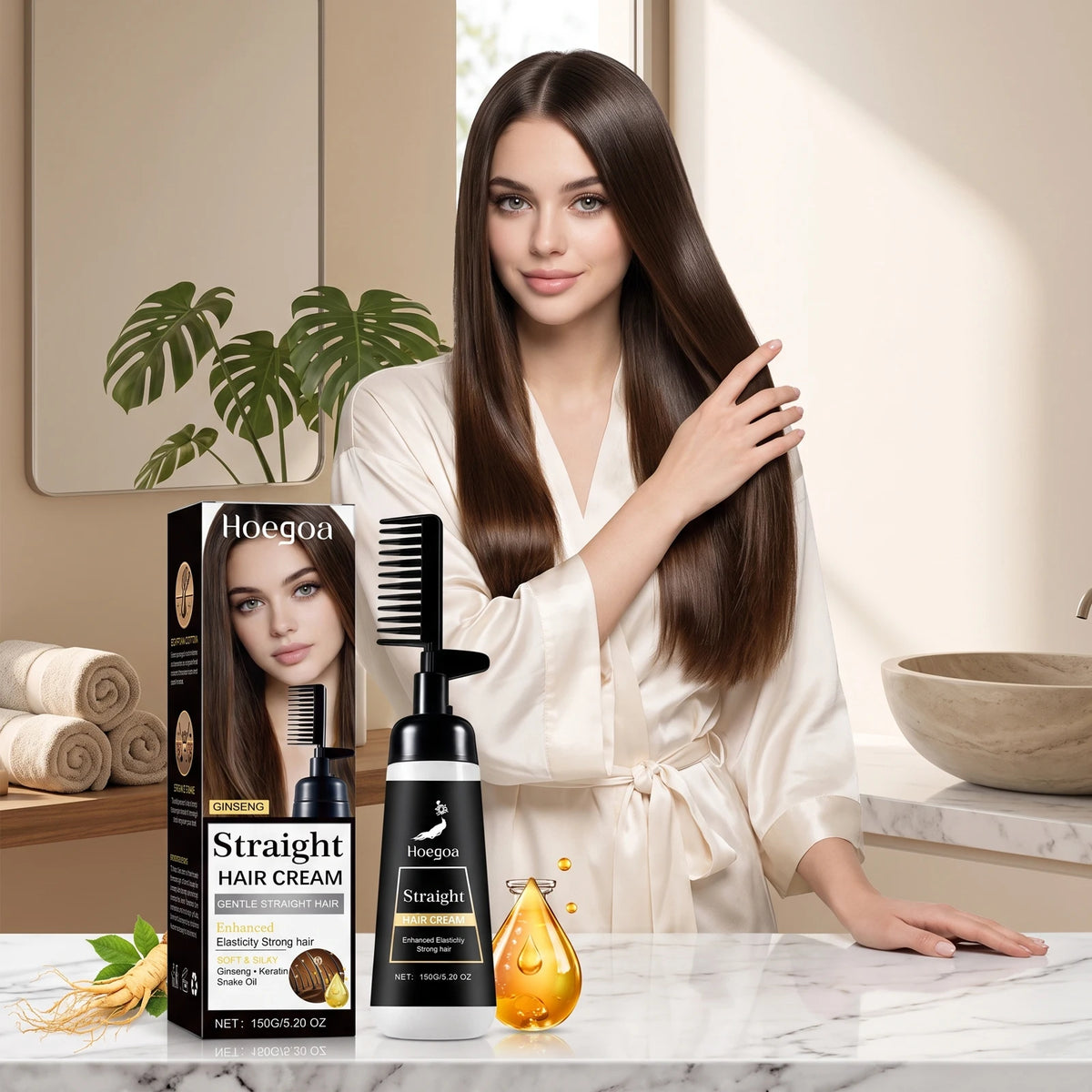 One-Step Hair Straightening Cream with Built-In Comb