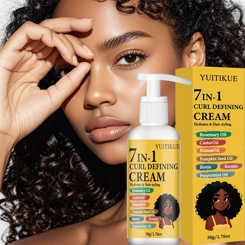 7 in 1 Curl Defining Hair Styling Cream with Rosemary and Castor Oil 50g - 3