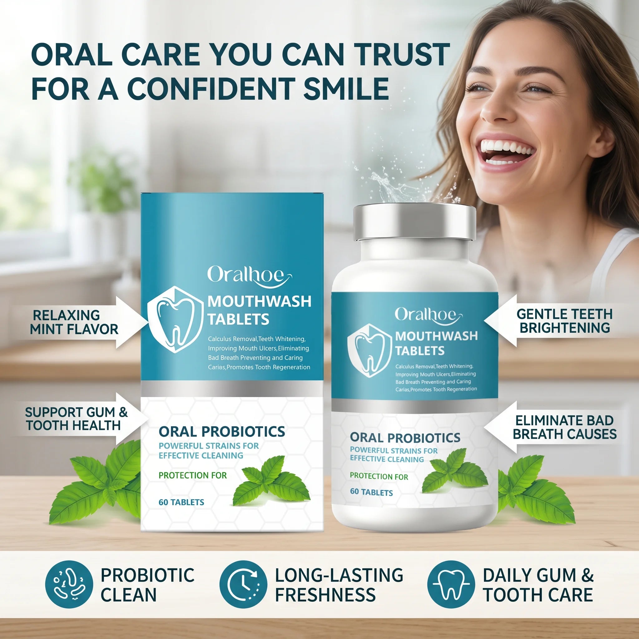 Probiotic Teeth Whitening Mouthwash Tablets for Fresh Breath - 2