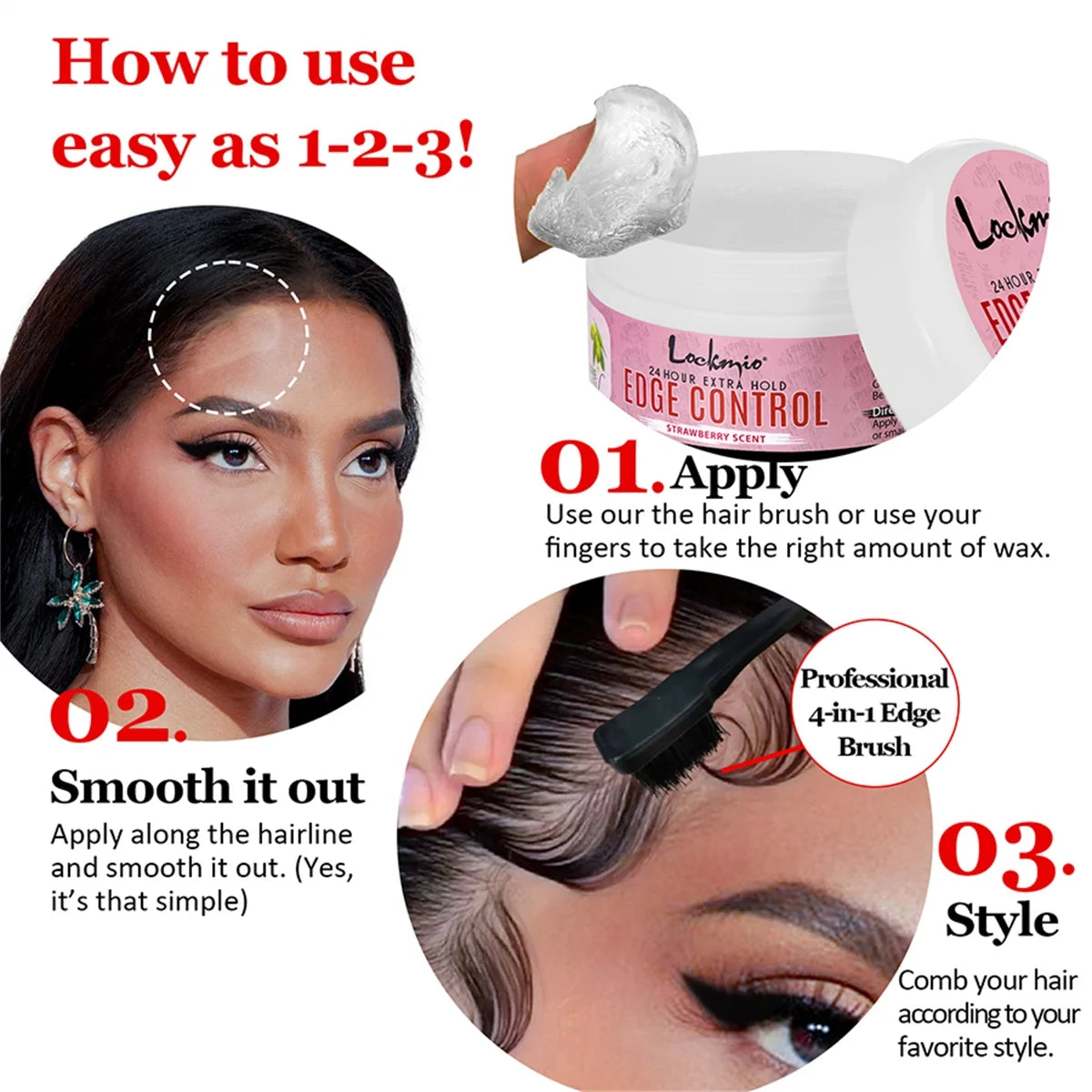 Lockmio Edge Control Wax 250g Hair Pomade Gel with Brush and Band - 11