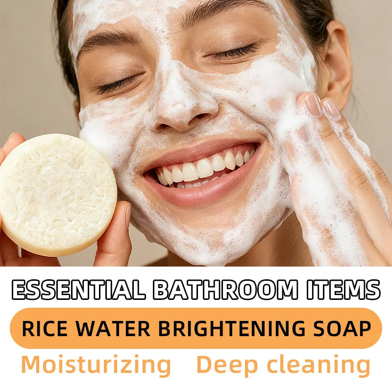 Rice Water Brightening Soap Moisturizing Cleansing Bar for Face Body