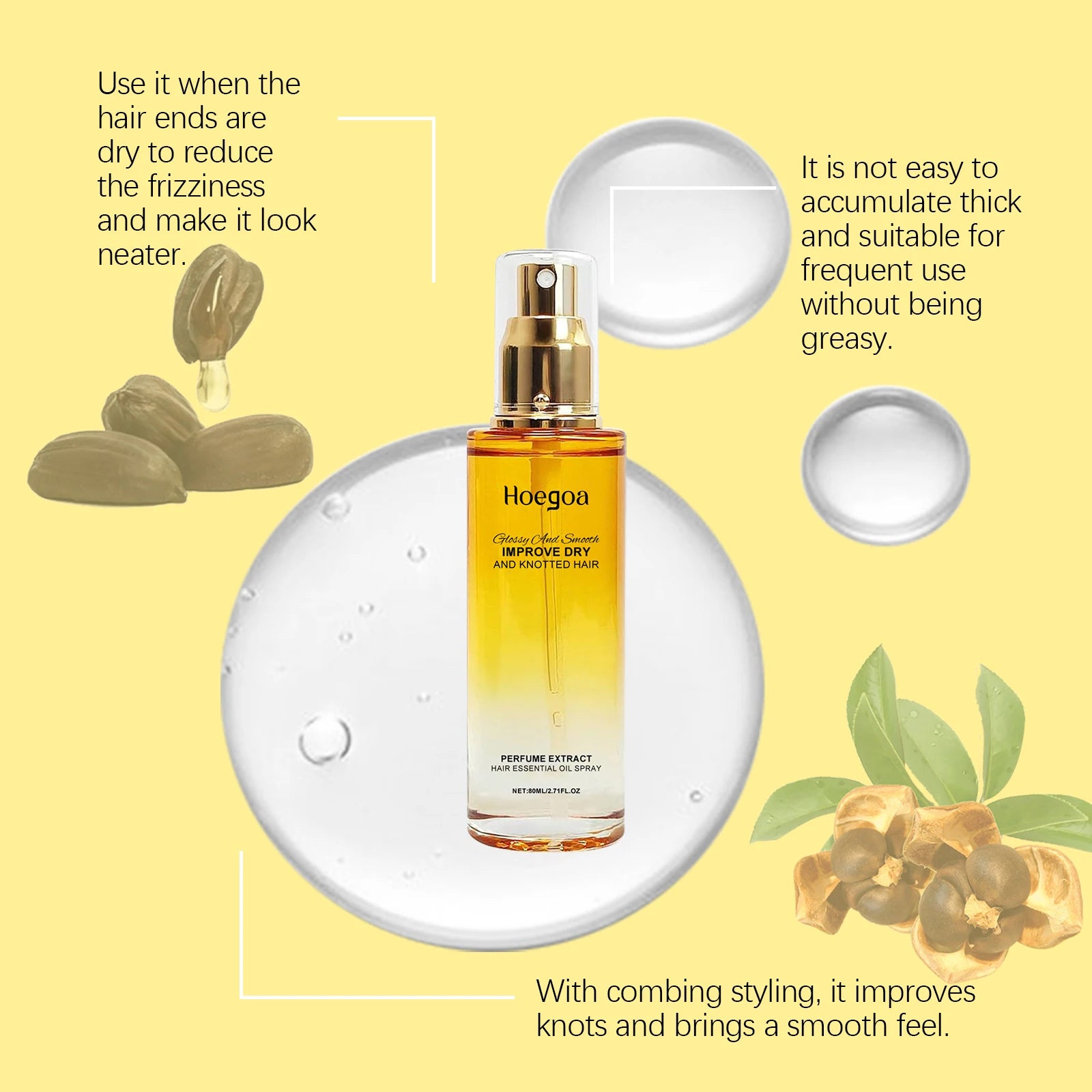 Hair Essential Oil Spray for Smooth Frizz Free Detangled Styling 80ml