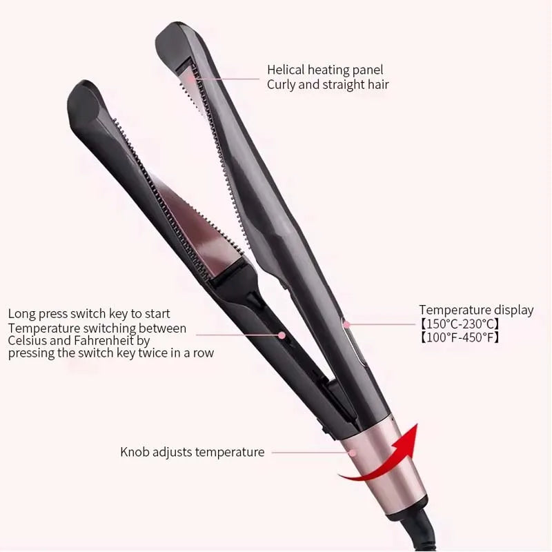 2-in-1 Twisted Hair Straightener and Curling Iron Ceramic Styler - 10