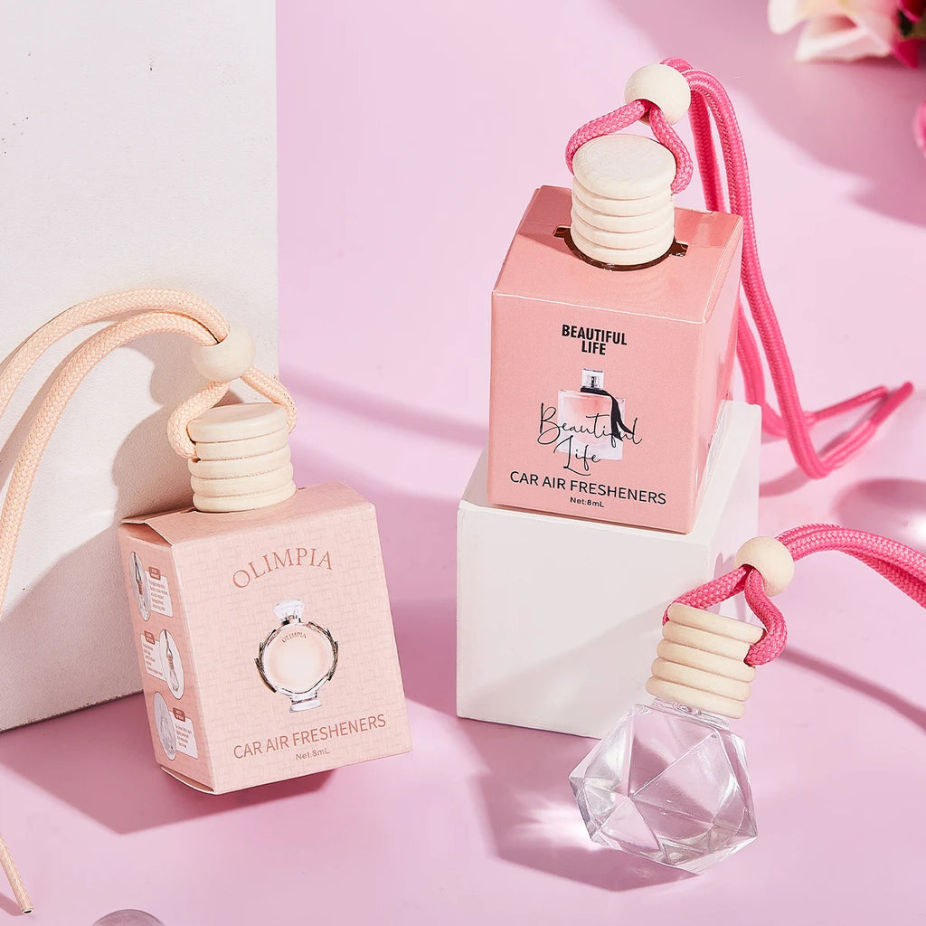 Pink Car Air Freshener Hanging Perfume Diffuser Set 4 Pack