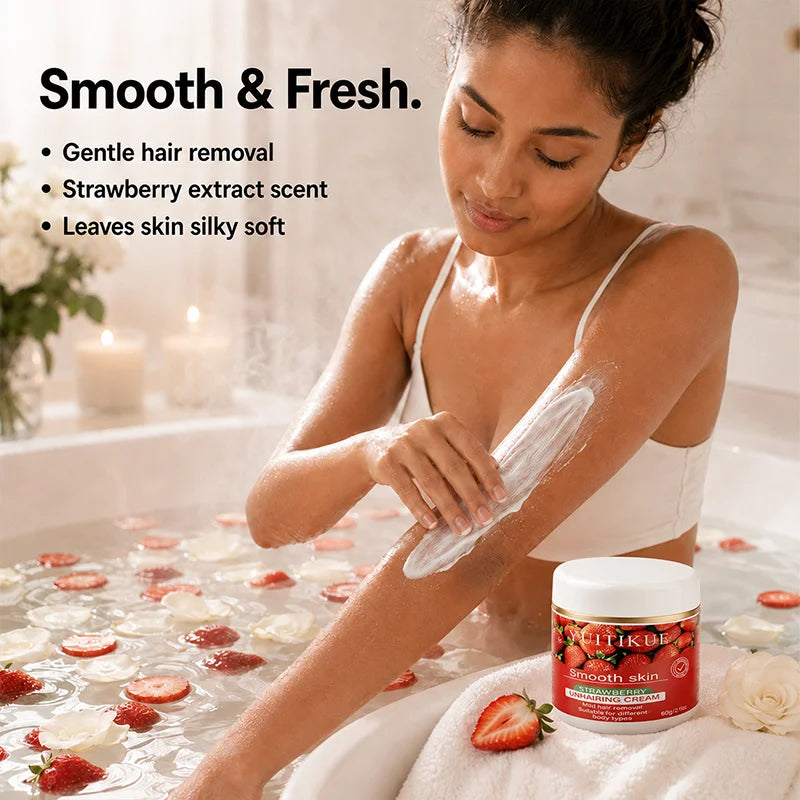YUITIKUE Strawberry Hair Removal Cream Gentle Body Depilatory 60g - 4