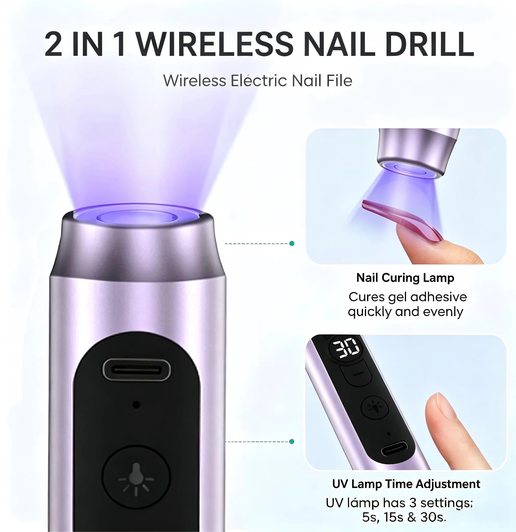 Portable Cordless Electric Nail Drill and UV Gel Polish Dryer - 3