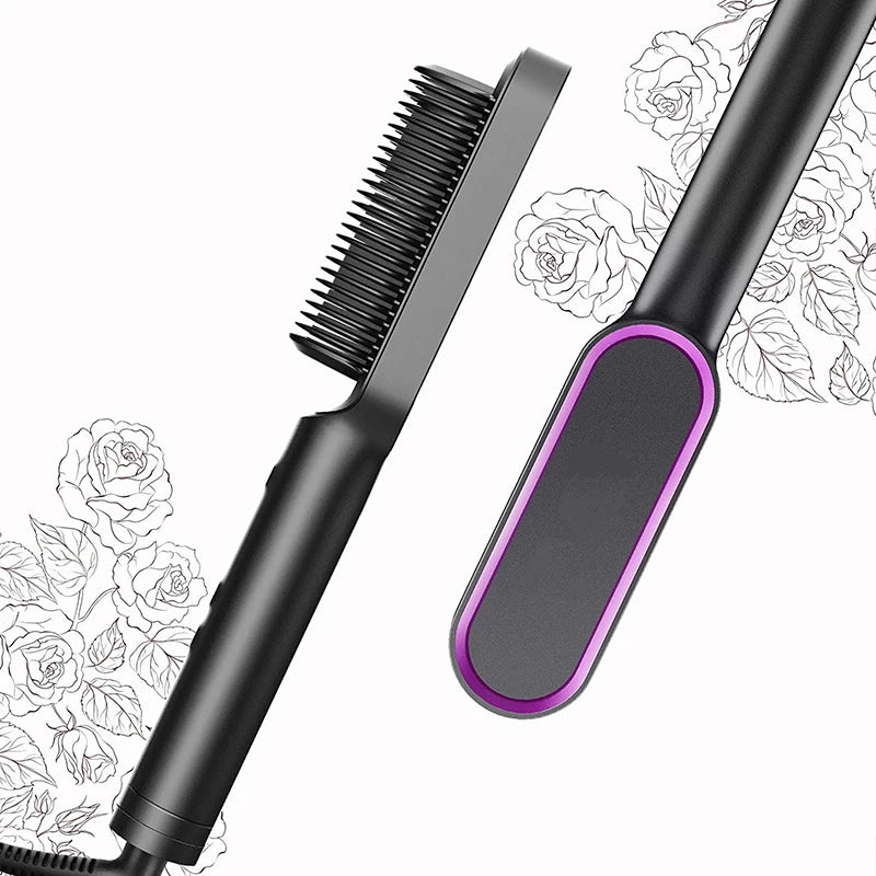 Professional Ceramic Hair Straightener Brush Fast Heating Styling Tool