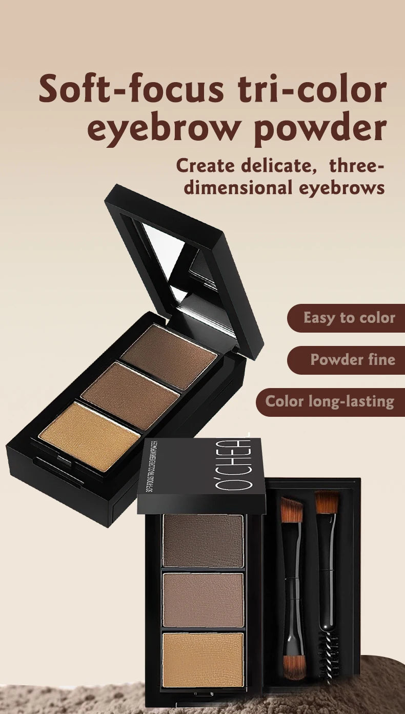 O'CHEAL Three Color Eyebrow Powder Waterproof Makeup Palette - 7