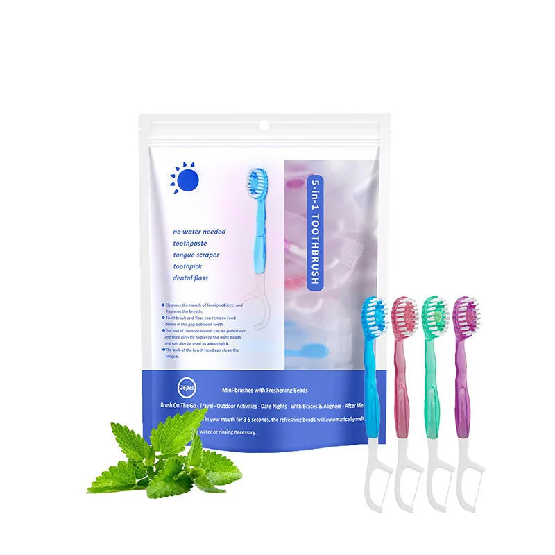 Portable Disposable Toothbrush with Toothpaste Beads Travel Dental Set - 15