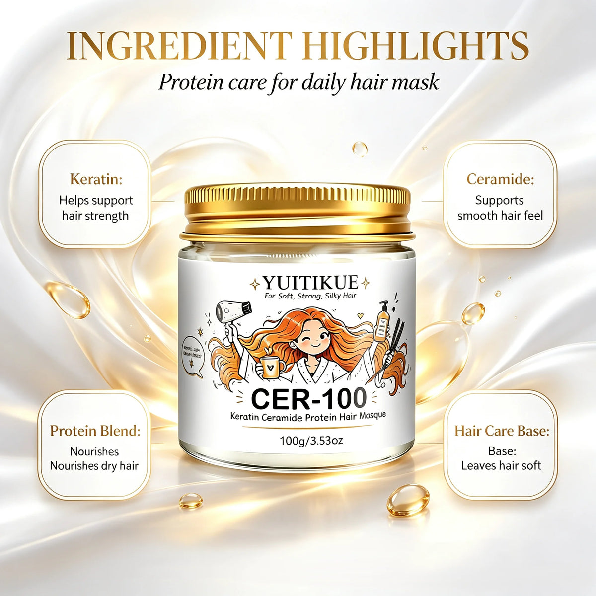 YUITIKUE CER-100 Keratin Ceramide Hair Mask Deep Conditioning Treatment