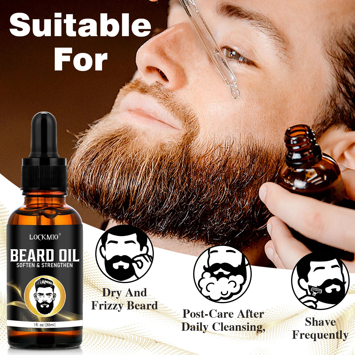 LOCKMIO Beard Growth Oil Balm and Brush Grooming Kit for Men - 8