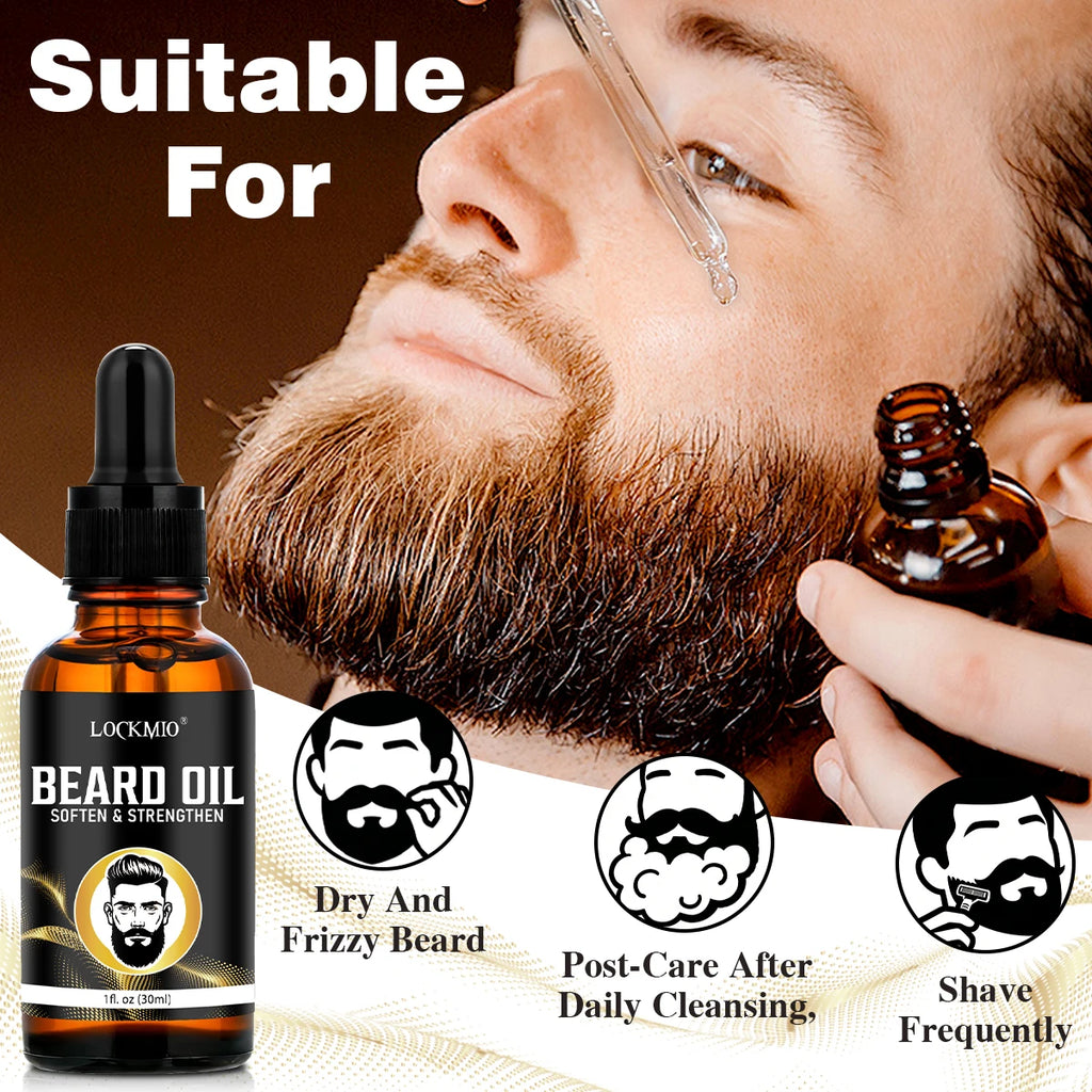 LOCKMIO Beard Growth Oil Balm and Brush Grooming Kit for Men