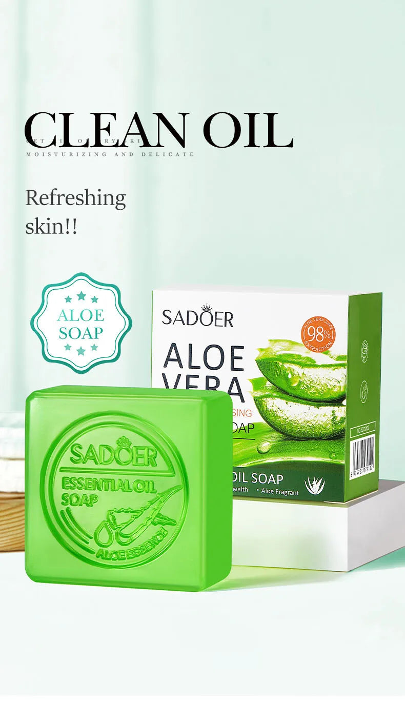 Sadoer Aloe Vera Essential Oil Soap Moisturizing Hand and Body Cleanser - 8