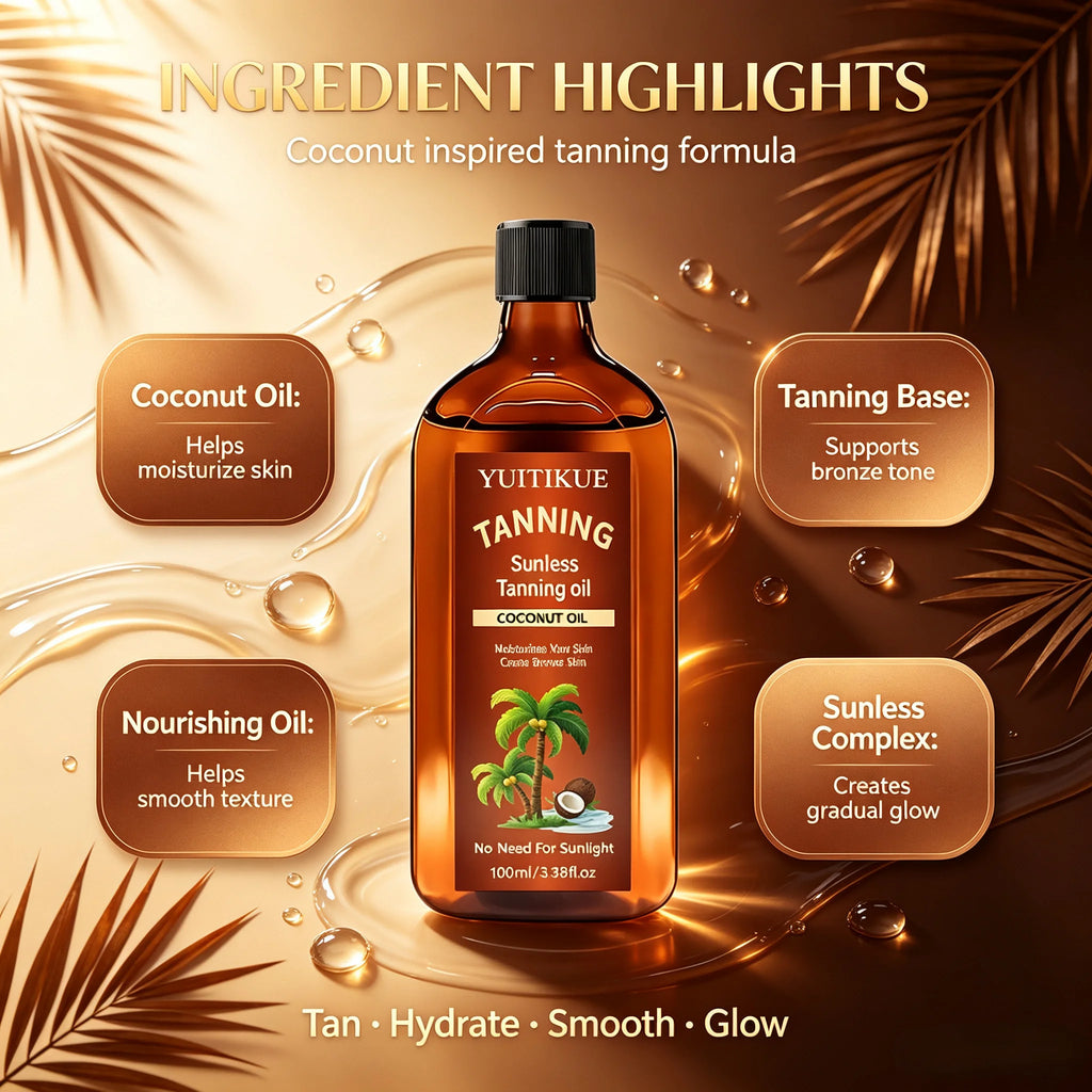 YUITIKUE Coconut Sunless Tanning Oil Moisturizing Bronze Glow Body Bronzer