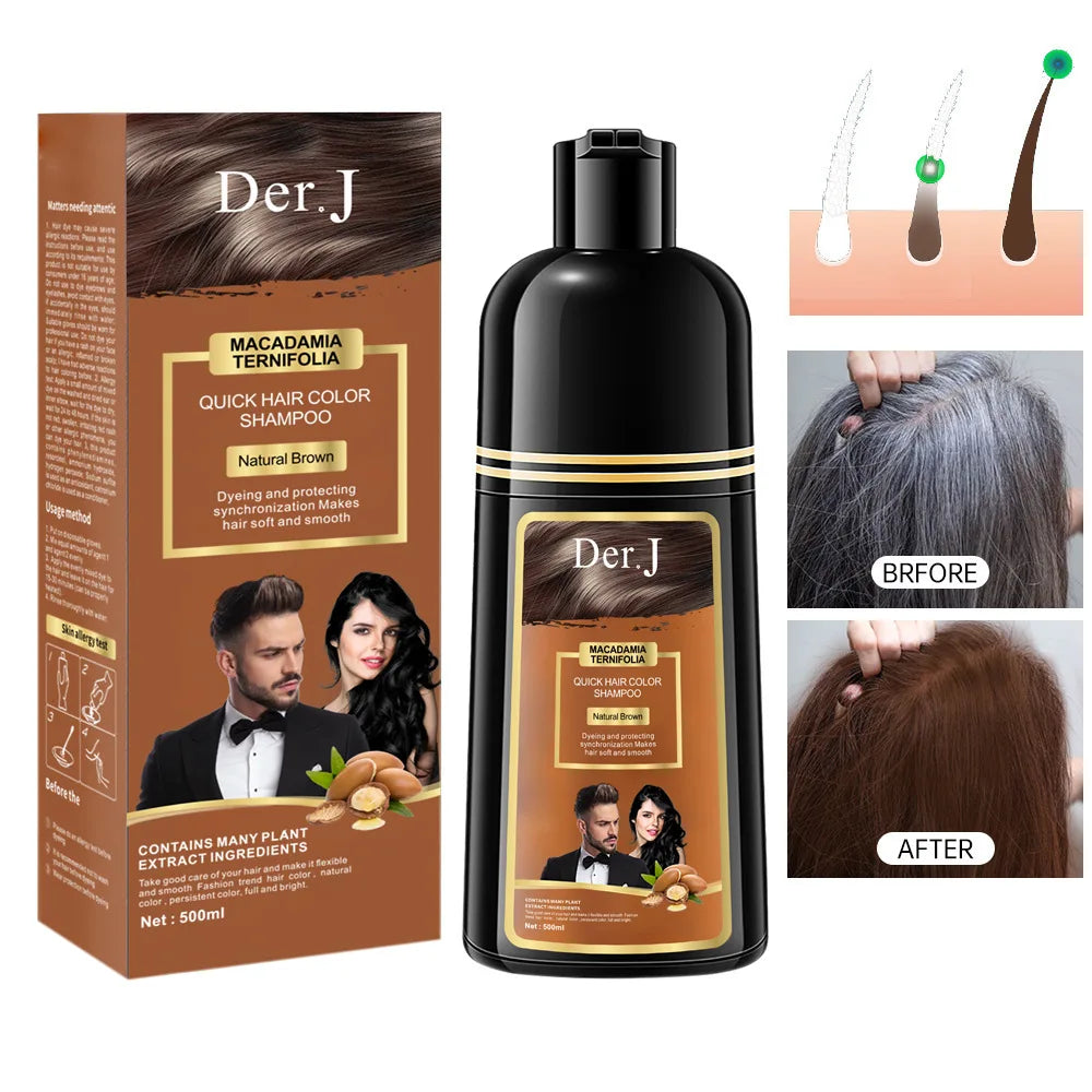 400ml Ginseng Snake Oil Dark Brown Hair Dye Shampoo Color Set