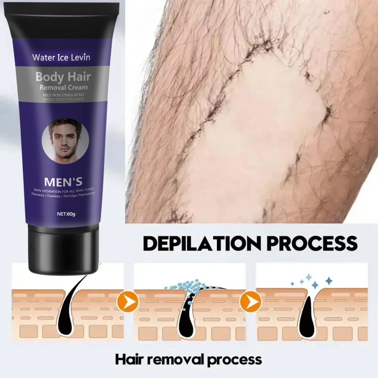 Mens Painless Hair Removal Cream Permanent Growth Inhibitor for Body - 6