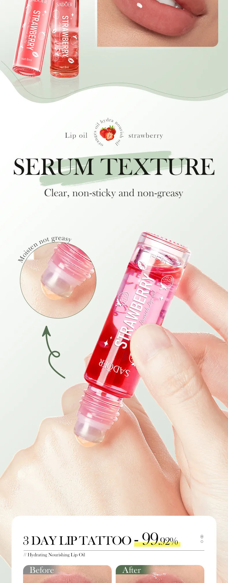 Sadoer Fruit Essence Lip Oil Moisturizing Lip Gloss Hydrating Care