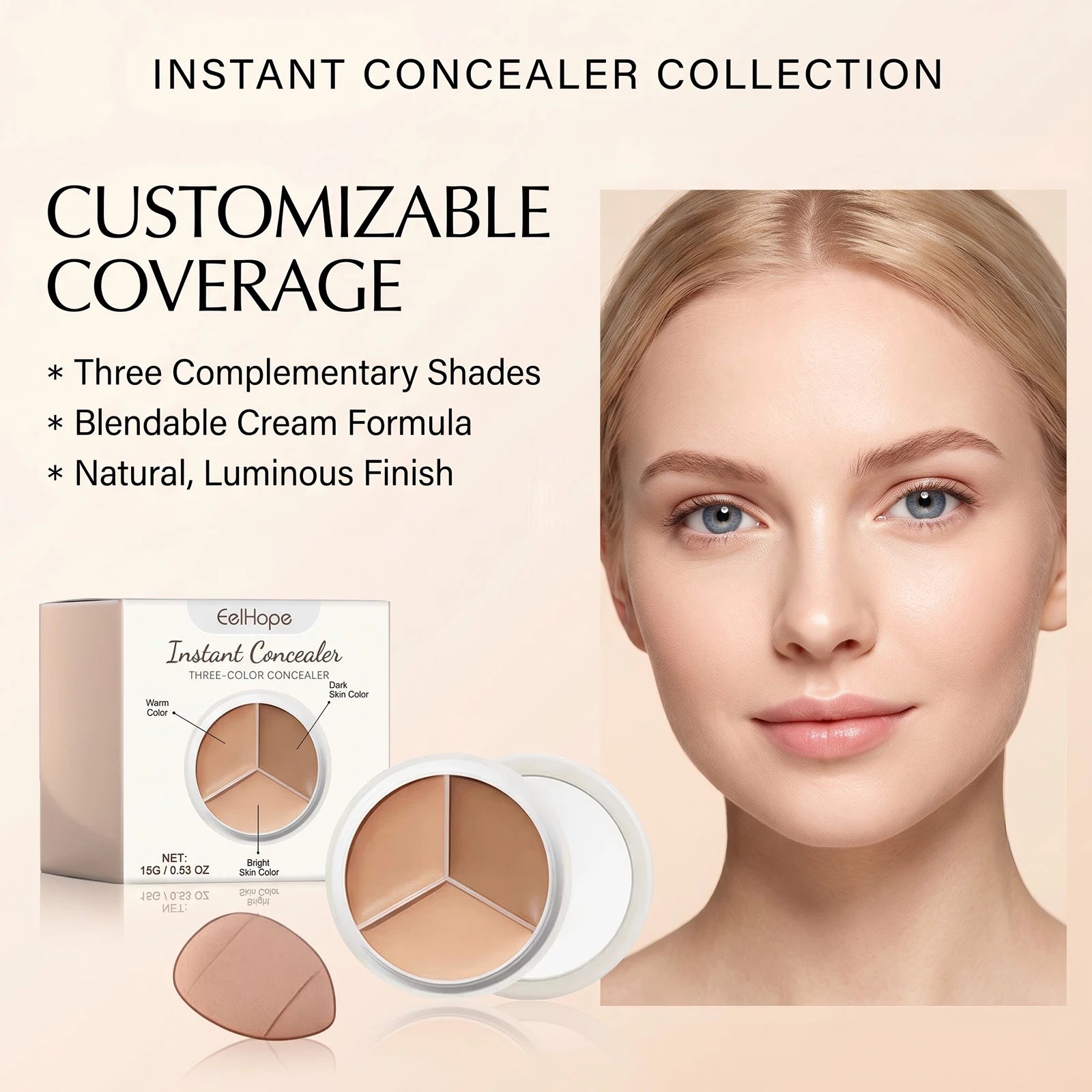 3-Color Cream Concealer Palette for Flawless Coverage - 6