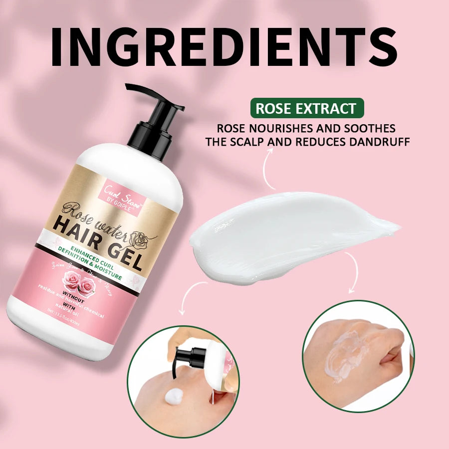 Rose Water Hair Styling Gel for Curl Definition and Moisture Control