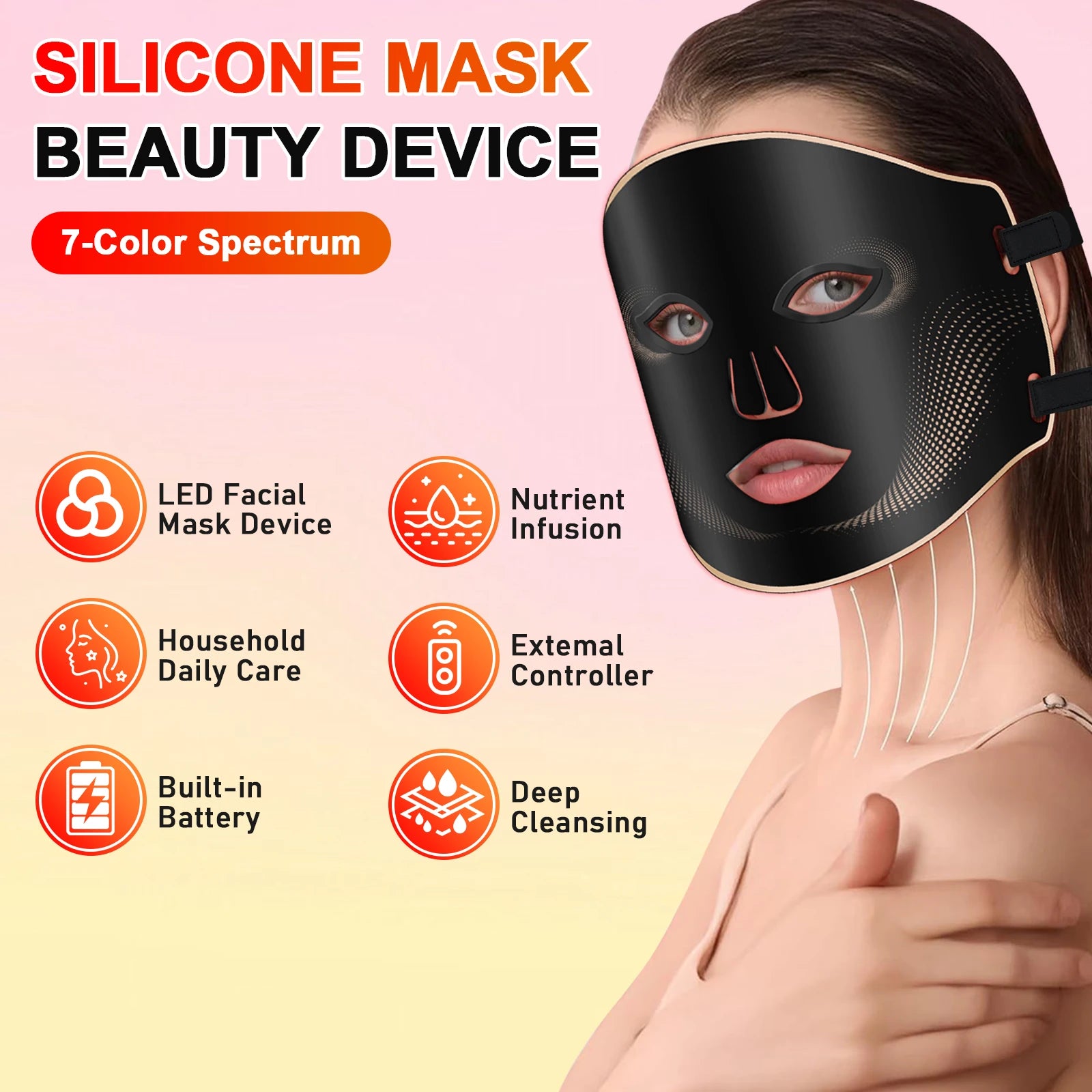 7-Color LED Silicone Facial Mask for Skin Rejuvenation - 2