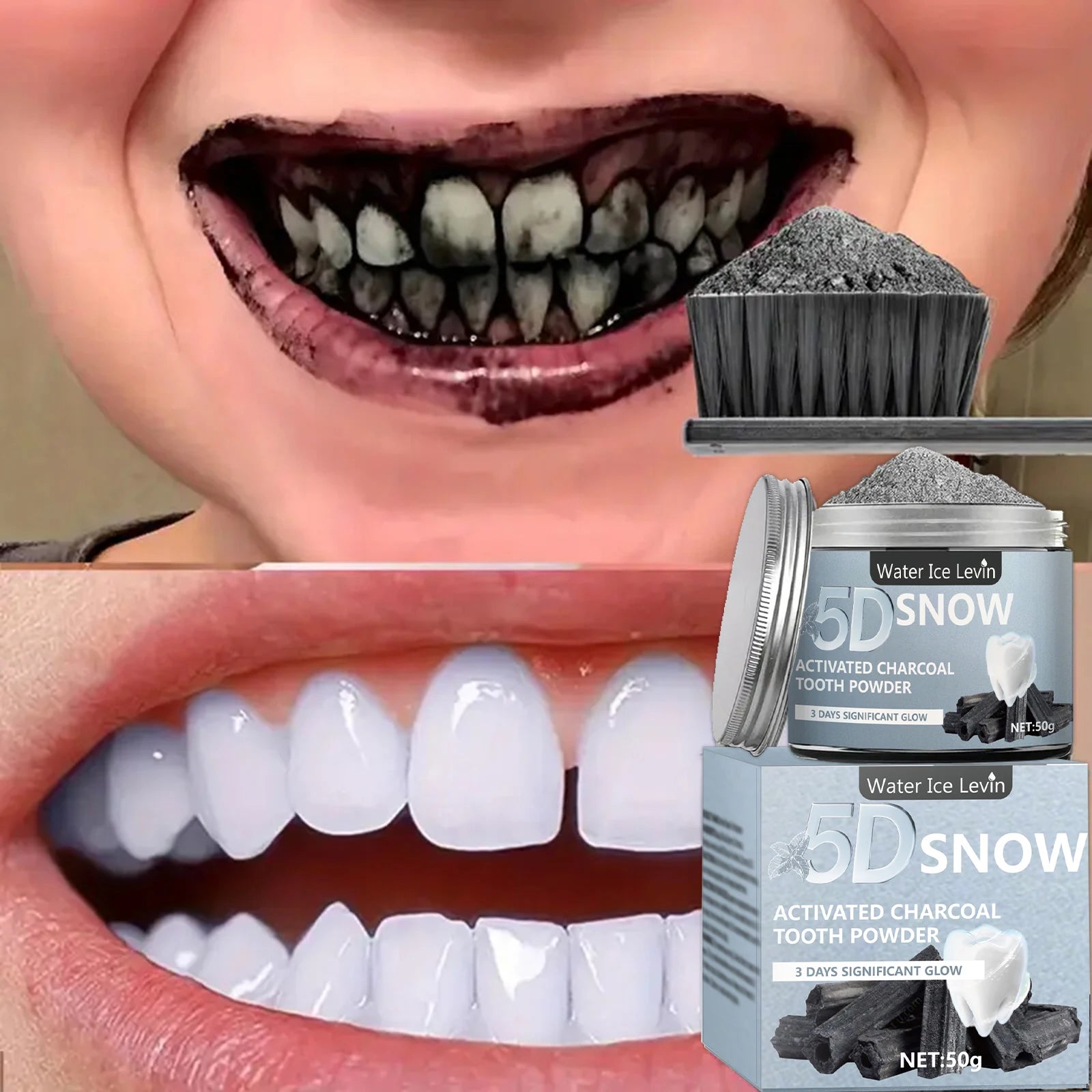 Water Ice Levin Bamboo Charcoal Teeth Whitening Powder 50g - 1