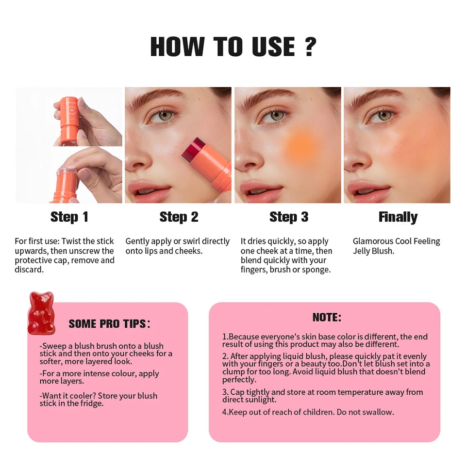 Cooling Water Jelly Blush Stick for Cheeks and Lips