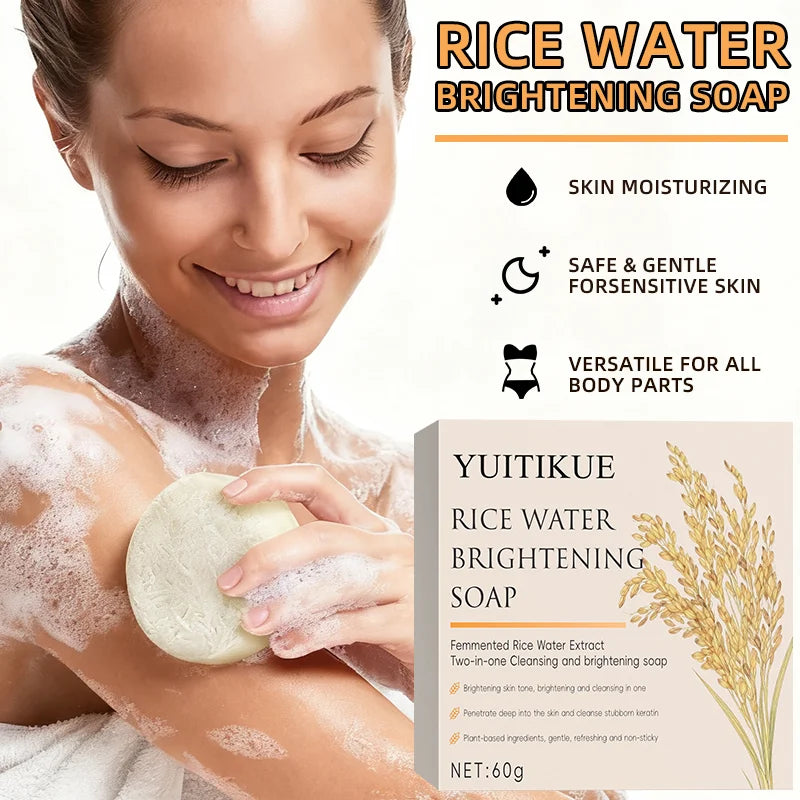 Rice Water Brightening Soap Moisturizing Cleansing Bar for Face Body