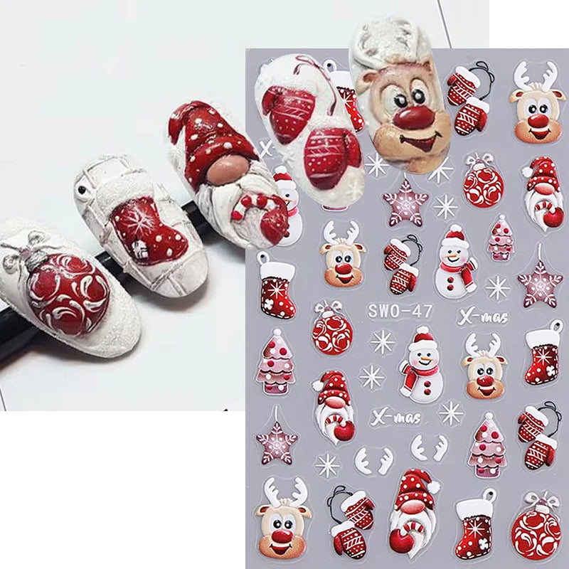 Festive Christmas Cartoon Nail Art Decals - 3