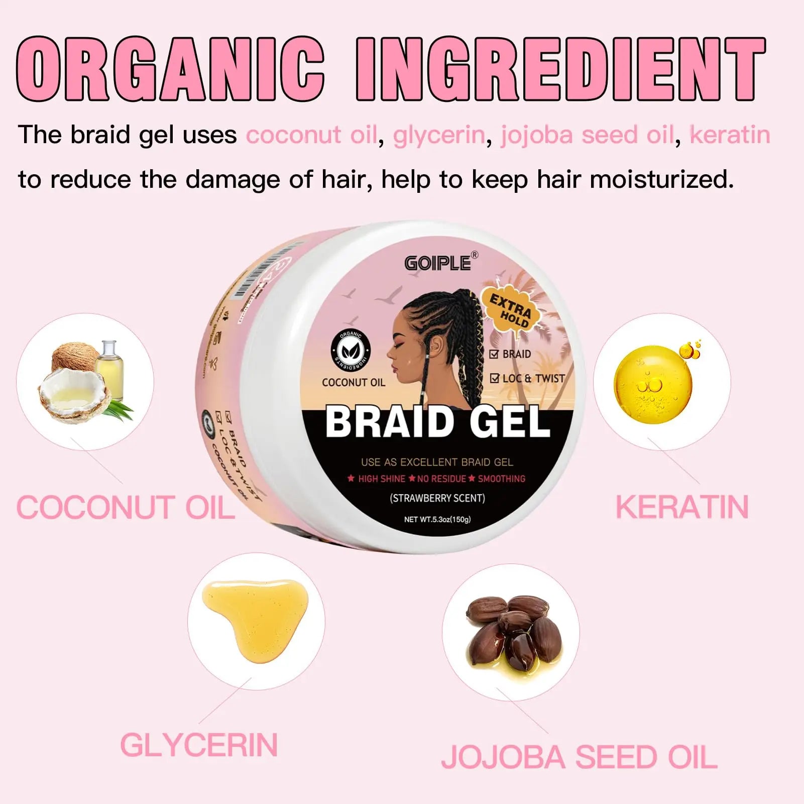 Goiple Strawberry Braid Gel Loc and Twist Styling Pomade 150g - 3