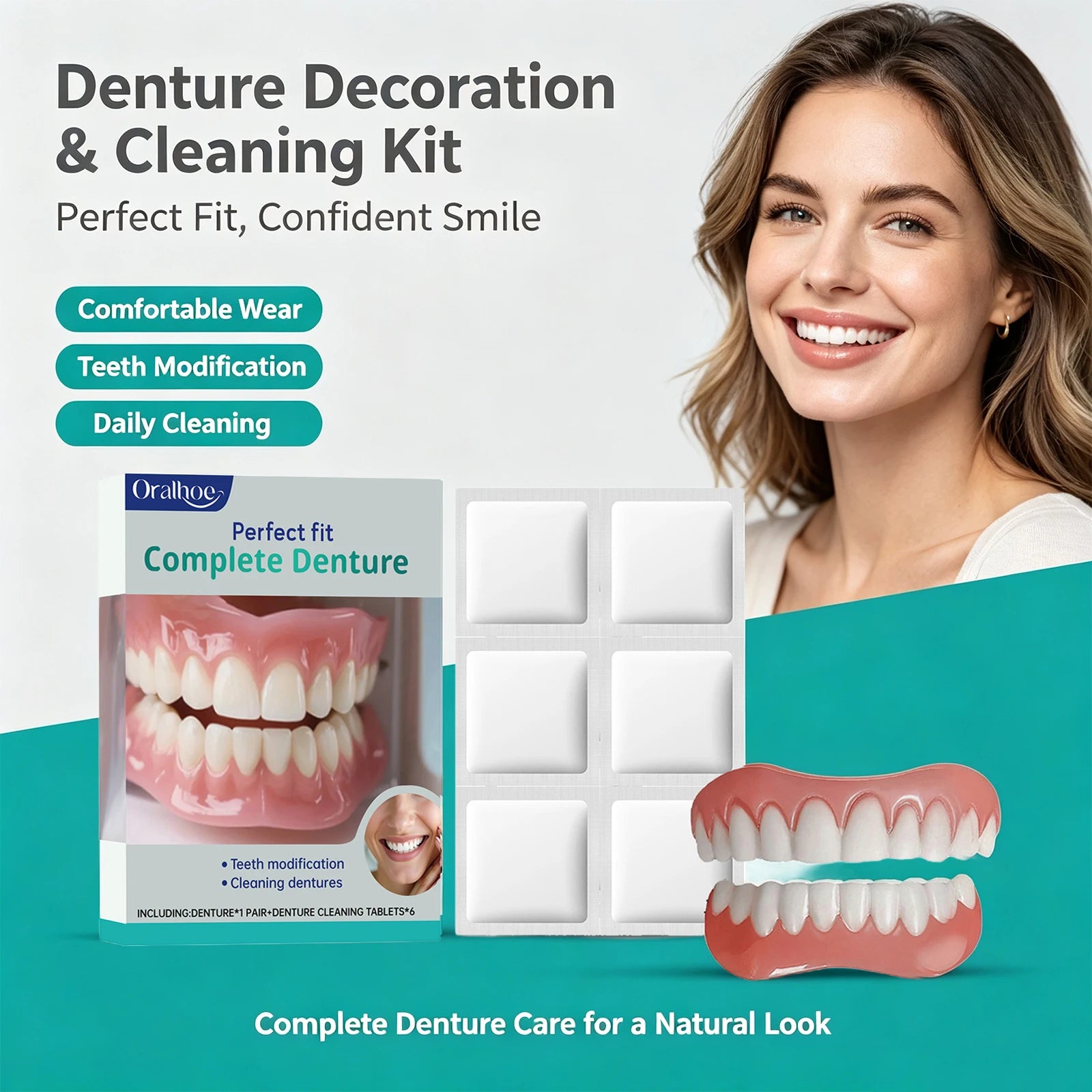 Cosmetic Denture Kit for Missing or Stained Teeth - 1