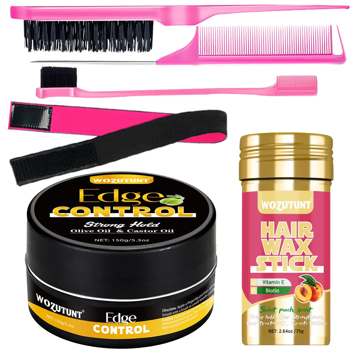 Edge Control Wax and Hair Styling Wax Stick Set with Combs