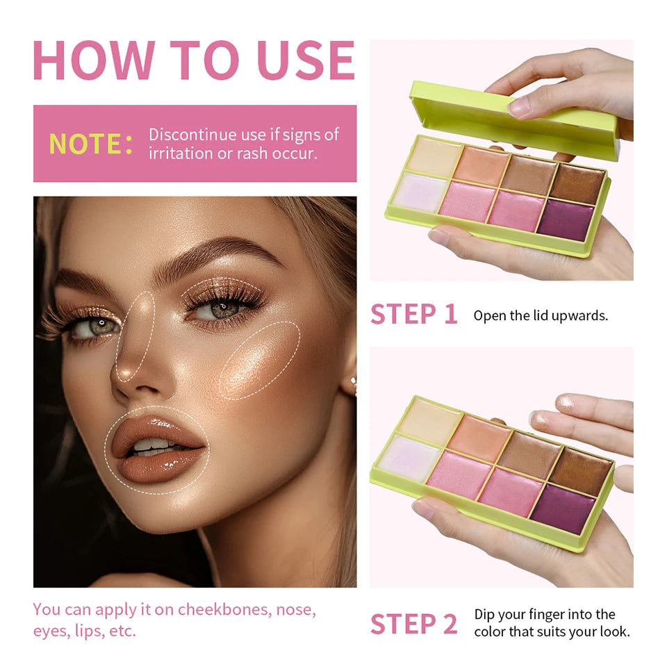 8-Color Cream Blush and Contour Palette
