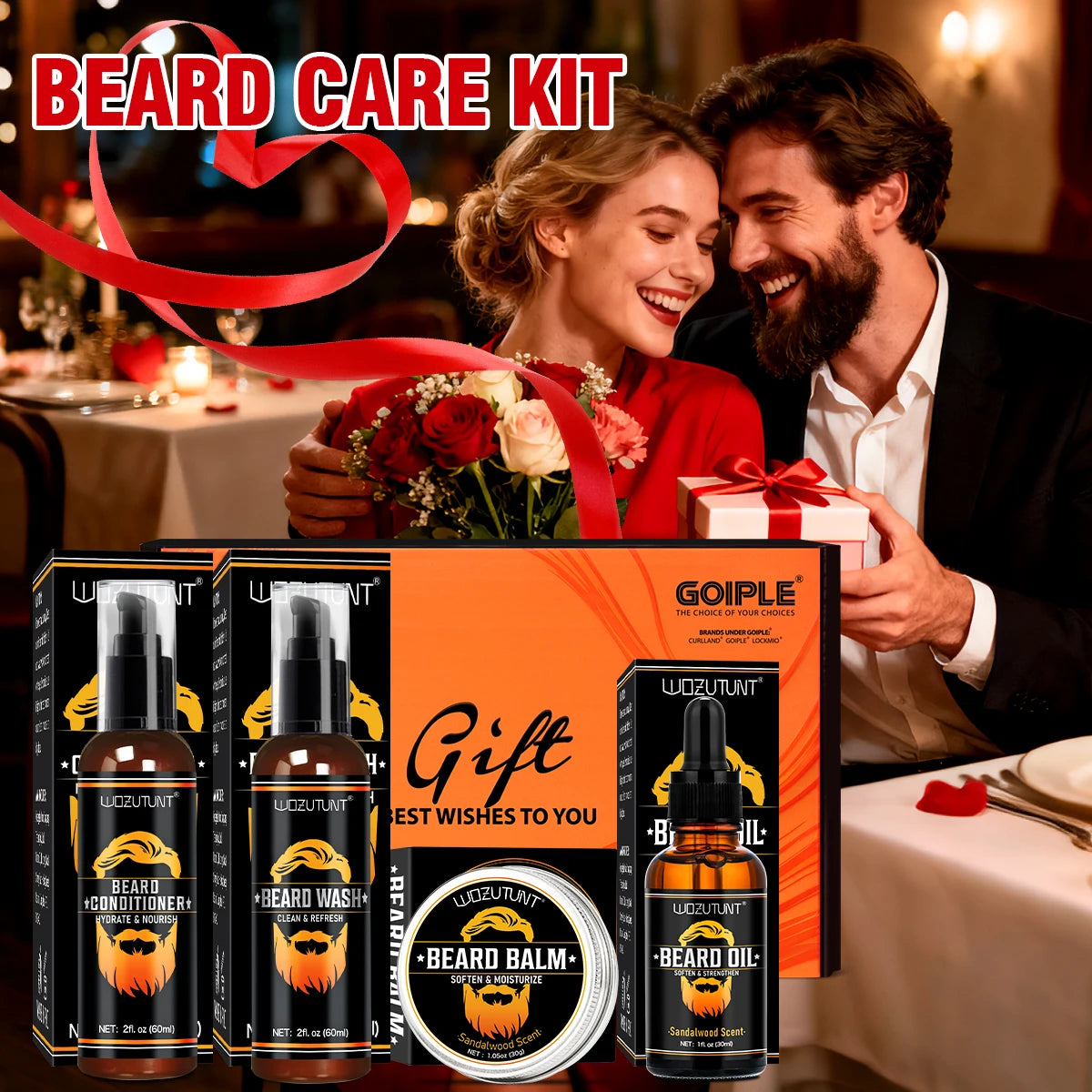 Goiple Men Beard Care Kit Beard Wash Oil Conditioner and Styling Balm