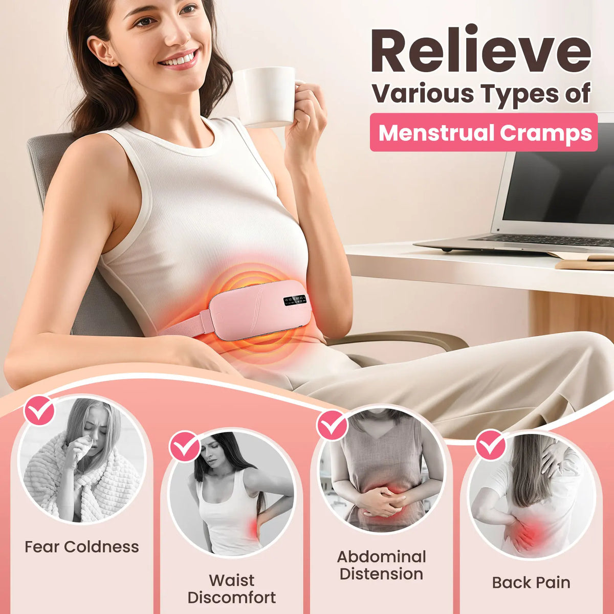 Cordless Menstrual Heating Pad with Vibration Massage