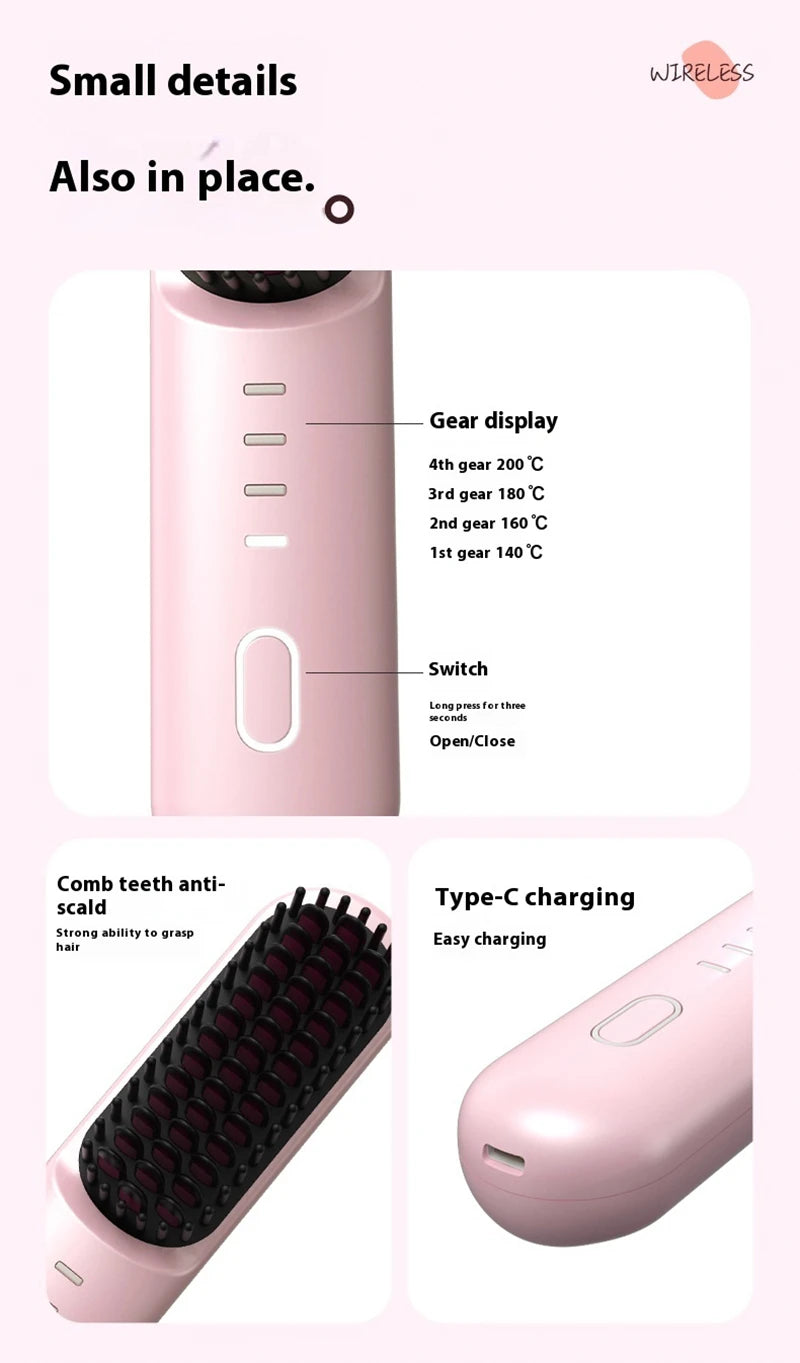 Cordless Ionic Hair Straightening Brush for Fast Styling