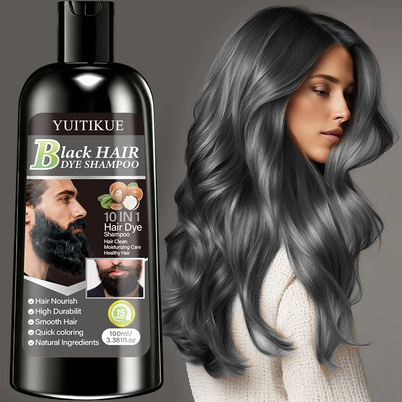 100ml Black Hair Dye Shampoo 10-in-1 Natural Nourishing Coloring