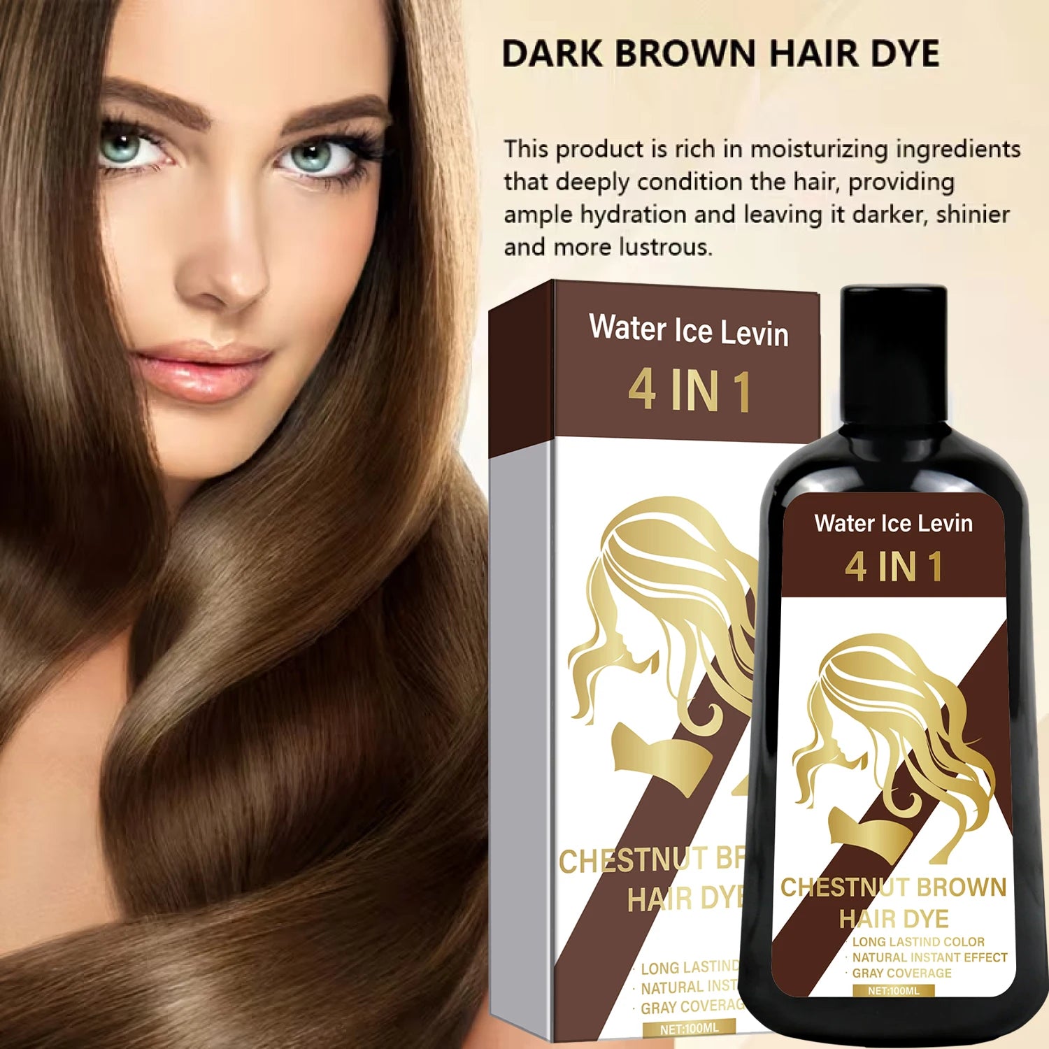4-in-1 Chestnut Brown Hair Dye Shampoo 100ml