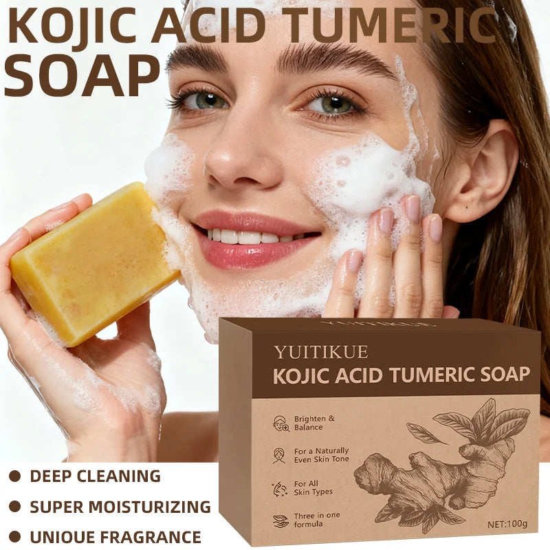 YUITIKUE Turmeric Kojic Acid Cleansing Bar Skin Brightening Soap - 4