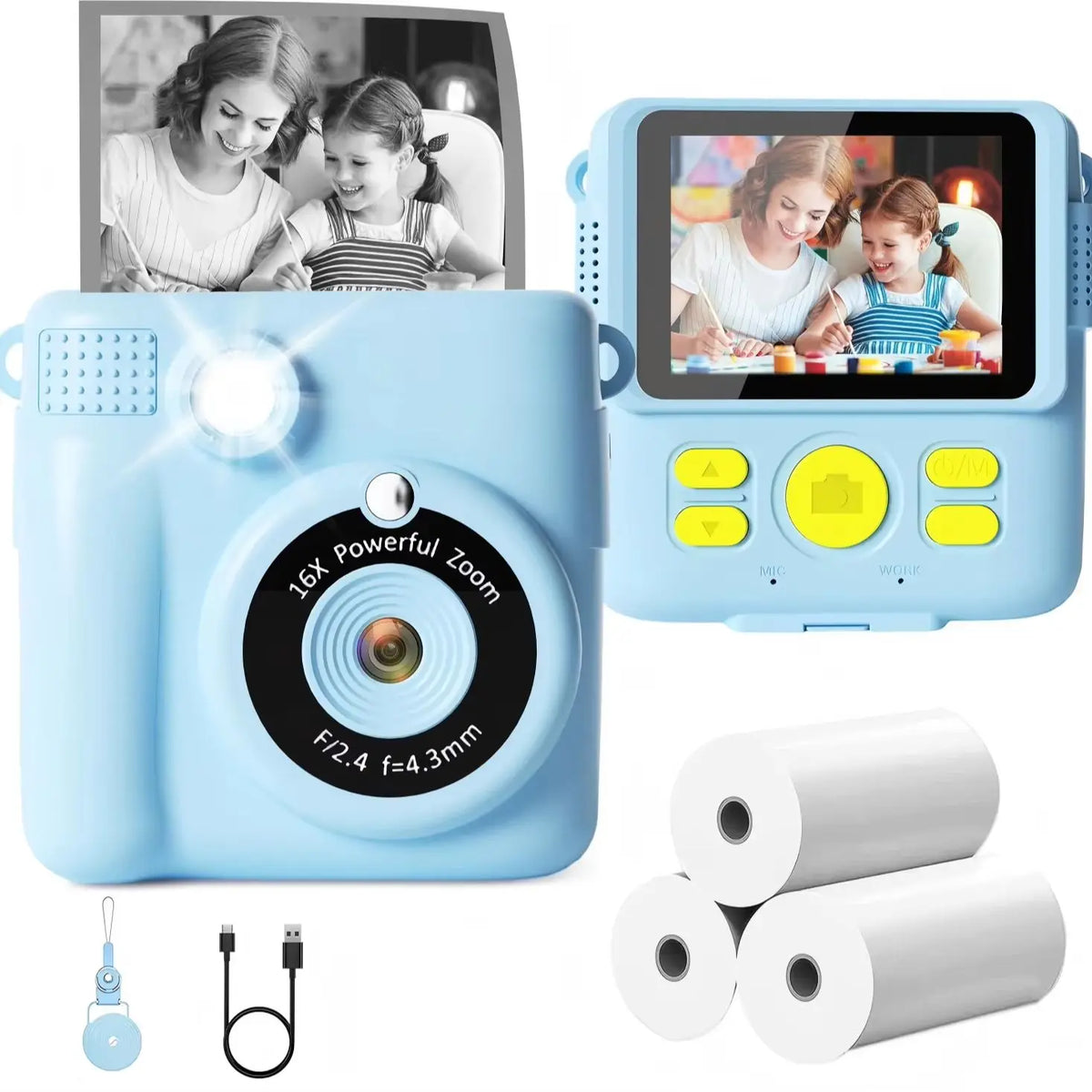 Instant Print Camera for Kids with Video and Digital Zoom